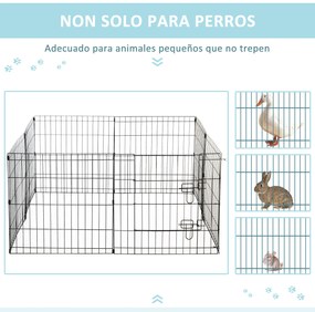 PawHut Parque para Cães 8 Painéis 61x61cm Dobráveis Gaiola Metálica para Animais de Estimação com Porta e Dupla Fechadura para Jardim Pátio Exterior Preto