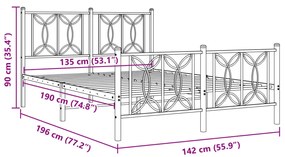 Estrutura de cama com cabeceira e pés 135x190 cm metal preto