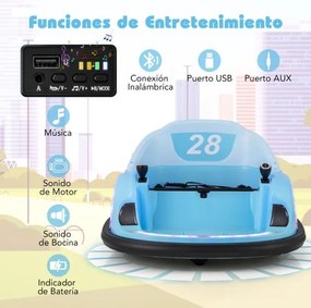 Carrinho de choques para crianças a bateria 6V  com luzes LED Ligação sem fios Música e som  360° Azul