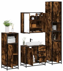 vidaXL 4pcs conjunto de móveis WC derivados de madeira carvalho fumado