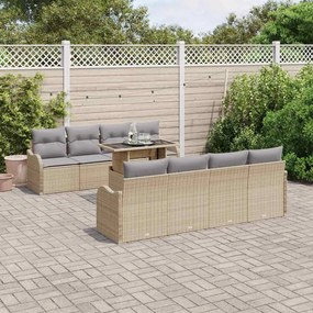 vidaXL Conjunto de Sofá de Jardim Manual 9 pcs Bege Rattan Sintético