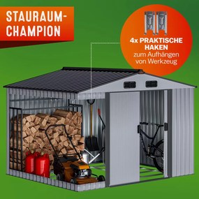 Abrigo jardim para ferramentas em metal 260x205x180cm cinzento metálico
