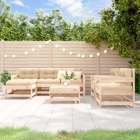 7 pcs conjunto lounge de jardim com almofadões madeira maciça