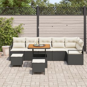 Conjunto de Sofás para Jardim vidaXL 9 Peças com Almofadas Preto Ratta