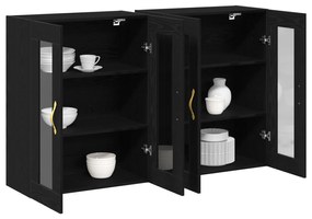 Armários de Parede 2 pcs Preto Carvalho 69,5x34x90 cm Madeira de Engen