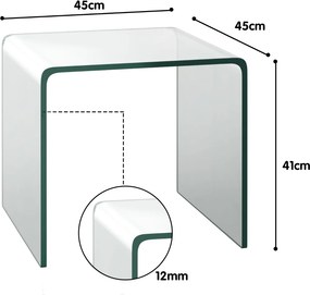 Mesa de centro de vidro temperado com rebordos em cascata e almofadas antiderrapantes Mesa de apoio para sala de estar Quarto 45 x 45 x 41 cm