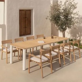 Conjunto De Mesa Retangular 260x100 Cm Em Alumínio E Madeira De Teca Sirka E 8 Cadeiras De Jardim Com Braços Em Madeira Saira Madeira De Teca Clara -
