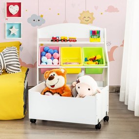 Organizador de livros e brinquedos para crianças com 3 caixas para jardim de infância e educação em casa 63,5 x 38 x 76 cm  Branco