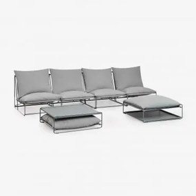 Conjunto De Jardim Amaro Com Sofá Modular De 4 Peças, Mesa Lateral E Pufe Conversível Cinza - Sklum