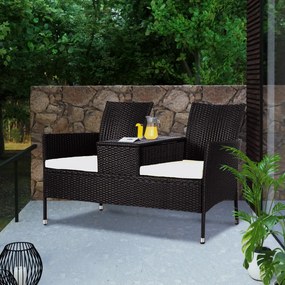 Banco de 2 lugares com mesa integrada em polirrattan 143 x 64 x 87 cm Preto