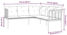 Conjunto de sofás de jardim c/ almofadões aço/textilene preto