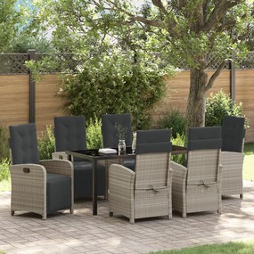 Conjunto de Jantar vidaXL de 7 Peças com Almofadas Cinza Claro em Rattan Sintético