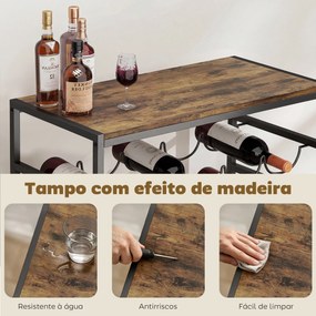 Garrafeira para 30 Garrafas de 6 Níveis com Superfície de Madeira Estilo Industrial 59x30x88,5 cm Castanho Rústico