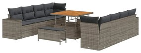 Conjunto de Sofá de Jardim com Almofadas de 11 Peças Cinza Rattan Poli