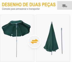 Guarda-sol de praia Ø202 cm de diâmetro Telhado Inclinado Poste Destac