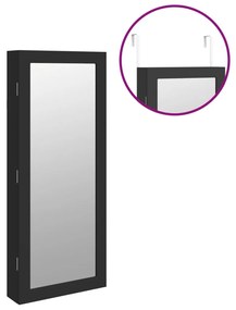 Móvel para joias de parede espelhado com luzes LED preto