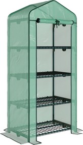 Outsunny Estufa Jardim 4 Prateleiras Cobertura PE Aço Cultivo Plantas Flores Resistente Durável 70x50x160cm Verde | Aosom Portugal