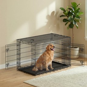 Gaiola para cães, transportadora dobrável, com 2 portas 136 x 79 x 87 cm Preto