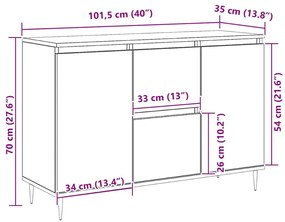 Buffet vidaXL com portas e gavetas Madeira antiga 101,5x35x70 cm