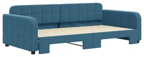 Sofá-cama com gavetão 100x200 cm veludo azul