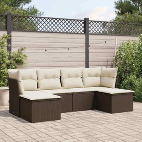 6 pcs conjunto de sofás jardim c/ almofadões vime PE castanho