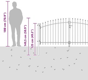 Portão de Jardim com Topo de Lança, Dupla Abertura, Cinza, 100x300 cm,