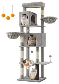 Arranhador para gatos com 190,7 cm de altura, 2 cavernas e 2 cavidades para descansar Cinzento