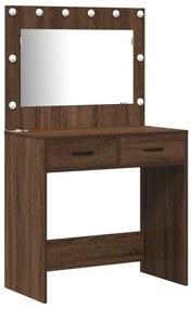Conjunto de Mesa de Maquilhagem de 3 Peças com LED em Madeira de Carva