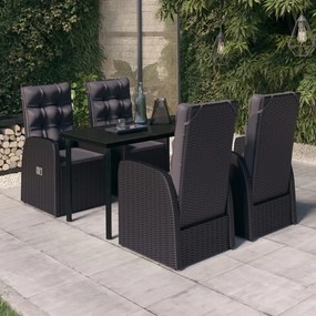 vidaXL 5 pcs conjunto de jantar p/ jardim c/ almofadões preto