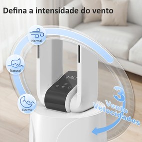 Climatizador 3 em 1 com Depósito de 1,7 L Modos Ajustáveis Temporizador Controlo Remoto 24,7x24,7x109,5 cm Branco