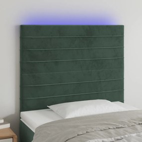 3122609 vidaXL Cabeceira de cama c/ LED veludo 100x5x118/128 cm verde-escuro