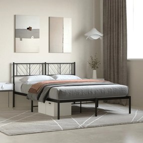 Estrutura de cama em metal com cabeceira 150x200 cm preto