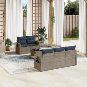 vidaXL 6 pcs conjunto sofás p/ jardim c/ almofadões vime PE cinzento