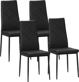 Conjunto de 4 Cadeiras de Sala de Jantar (MESA NÃO INCLUIDA) Estofadas em Couro Sintético com Encosto Alto e Pés de Aço 41x50x97cm Preto
