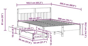 Cama sem colchão 160x200 cm madeira de pinho maciça branco