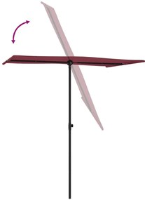 Guarda-sol de jardim com poste de alumínio 180x110 cm bordô