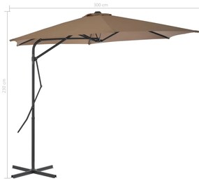 Guarda-sol exterior c/ poste de aço 300 cm cinzento-acastanhado