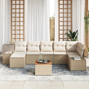 Conjunto de Sofá de Jardim de 8 Peças com Almofadas Bege Rattan PE Acá