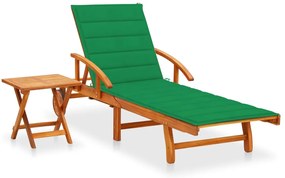 Espreguiçadeira de jardim com mesa e almofadão acácia maciça