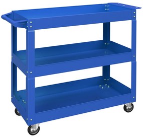 DURHAND Carrinho de Ferramentas com Rodas 3 Prateleiras de Armazenamento e Alça Lateral 83x35,3x76 cm Azul | Aosom Portugal