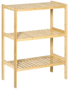 HOMCOM Estante Bambu 3 Níveis Organizador Multifuncional Casa Banho Cozinha Sala Estar 62x33x80cm Madeira