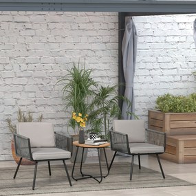 Conjunto de Móveis de Jardim de Vime 3 Peças Incluí 1 Mesa de Centro e 2 Poltronas com Almofadas Acolchoadas Cinzento