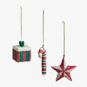 Conjunto De 3 Enfeites Artesanais De Natal Em Papel Machê Randolf Romã Vermelha - Sklum