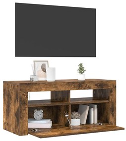 Móvel de TV com luzes LED 90x35x40 cm carvalho fumado