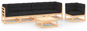 vidaXL 6 pcs conjunto lounge de jardim c/ almofadões pinho maciço