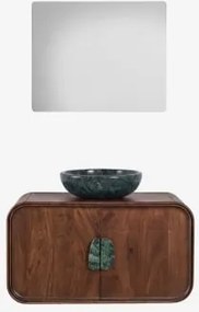 Conjunto De Móvel De Casa De Banho Suspenso 95x45 Cm Em Madeira De Manga E Pedra Natural Kivalina Mármore Verde Udaipur - Madeira De - Sklum