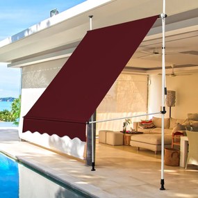 Toldo Telescópico e Retrátil 150 cm Resistente aos Raios UV Impermeável com Manivela Altura Regulável para Janela Varanda Jardim Vermelho