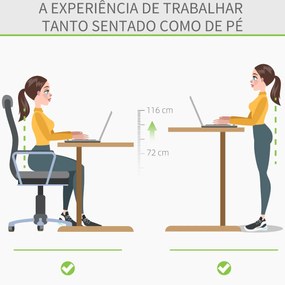 Secretária elétrica de pé Mesa ajustável em altura para escritório com 4 teclas de memória automática inteligente 120x60x72-116 cm moldura branca