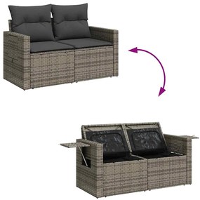 6 pcs conjunto sofás de jardim com almofadões vime cinzento