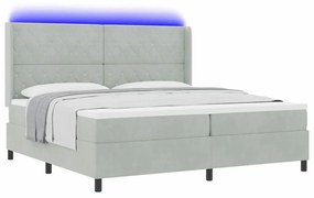 Cama Box Spring vidaXL com Colchão e Luz LED Cinza Claro 200x200 cm Ve